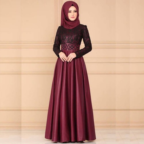 Vintage Style High Waist Arabic Maxi Dress - Maroon image