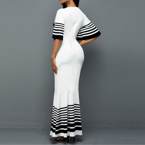 Floral Printed Skirt High Waist Party Mermaid Dress - White