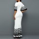Floral Printed Skirt High Waist Party Mermaid Dress - White