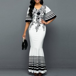 Floral Printed Skirt High Waist Party Mermaid Dress - White