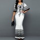 Floral Printed Skirt High Waist Party Mermaid Dress - White