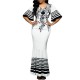 Floral Printed Skirt High Waist Party Mermaid Dress - White