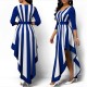 Striped Cross Border Sleeve Irregular Long Dress - Blue image