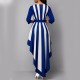 Striped Cross Border Sleeve Irregular Long Dress - Blue image