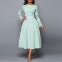 Lace Patchwork Stitching High Waist Evening Dress - Light Green
