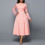  Lace Patchwork Stitching High Waist Evening Dress - Pink