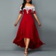 Elegant Off Shoulder Lace Panel High Low Dress - Red image