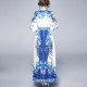 Retro Palace Printed Lapel Long-sleeved Maxi Dress - Blue image