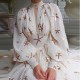 Star Slit Lantern Sleeve Half Neck Sequin Party Dress - Cream image