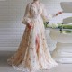 Star Slit Lantern Sleeve Half Neck Sequin Party Dress - Cream image
