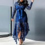 Lace Patchwork Hollow Out Lace Romper Maxi Dress - Blue