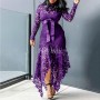 Lace Patchwork Hollow Out Lace Romper Maxi Dress - Purple