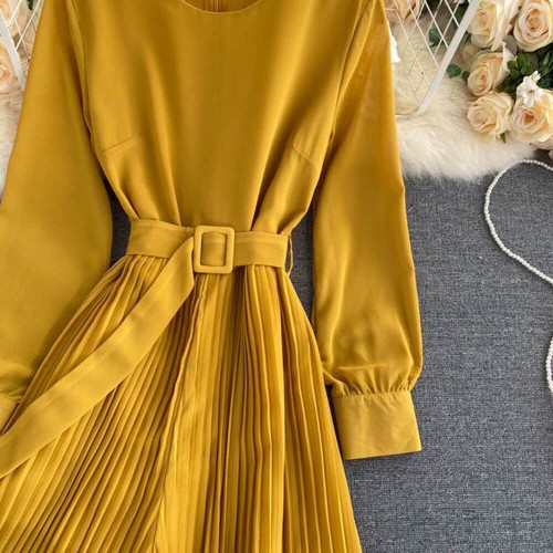 Retro Knitted Ribbed Long Sleeve Casual Jumpsuit - Yellow image
