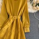 Retro Knitted Ribbed Long Sleeve Casual Jumpsuit - Yellow image