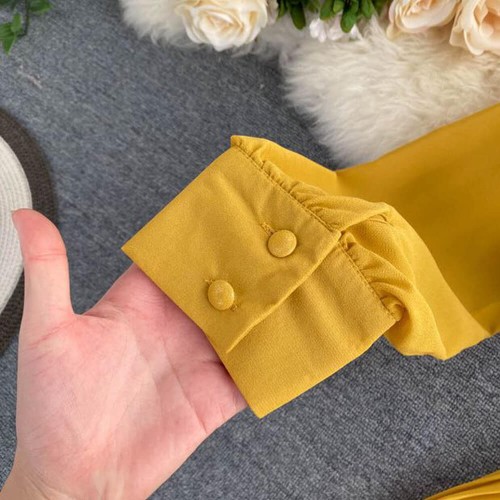Retro Knitted Ribbed Long Sleeve Casual Jumpsuit - Yellow image