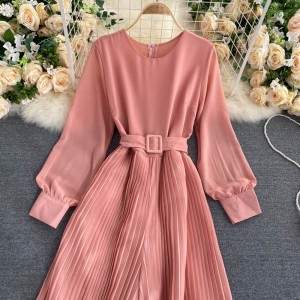 Retro Knitted Ribbed Long Sleeve Casual Jumpsuit - Pink
