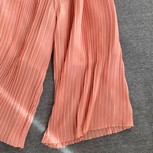 Retro Knitted Ribbed Long Sleeve Casual Jumpsuit - Pink image