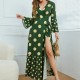 Vintage floral V-Neck Striped Split Maxi Dress - Green image