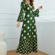 Vintage floral V-Neck Striped Split Maxi Dress - Green image