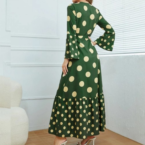 Vintage floral V-Neck Striped Split Maxi Dress - Green image