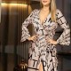 Stylish V-Neck Mid Waist Text Print Long Sleeve Maxi Dress - White image