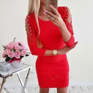 Lace Patchwork Bodycon Mini Hoodie Dress - Red