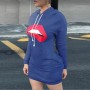 Casual Lip Print Long Sleeved Fashion Hoodie-Blue