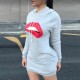 Casual Lip Print Long Sleeved Fashion Hoodie-Grey image