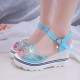 Wedge Platform Ankle Strap Open Toe Sandals -Light Blue image