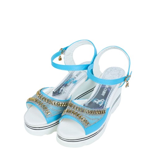 Wedge Platform Ankle Strap Open Toe Sandals -Light Blue image