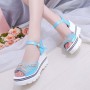 Wedge Platform Ankle Strap Open Toe Sandals -Light Blue