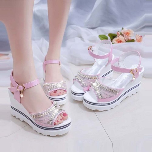 Wedge Platform Ankle Strap Open Toe Sandals -Pink image