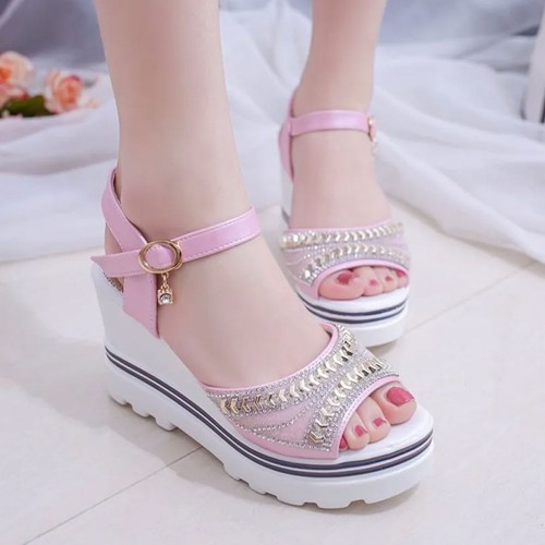 Wedge Platform Ankle Strap Open Toe Sandals -Pink image