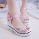 Wedge Platform Ankle Strap Open Toe Sandals -Pink image