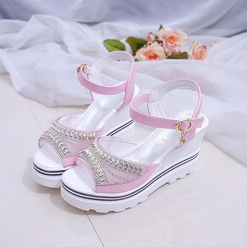 Wedge Platform Ankle Strap Open Toe Sandals -Pink image