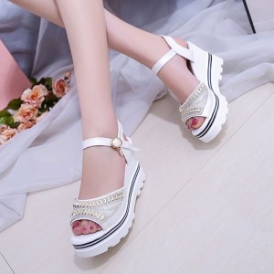 Wedge Platform Ankle Strap Open Toe Sandals -White