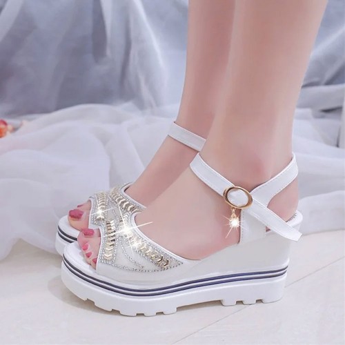 Wedge Platform Ankle Strap Open Toe Sandals -White image