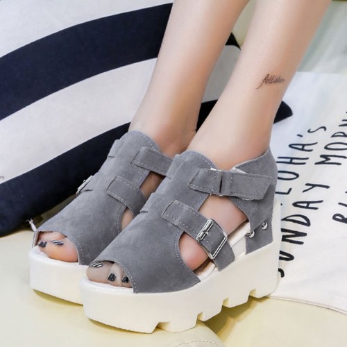 Waterproof Platform Thick Sole Wedge Sandal -Grey image