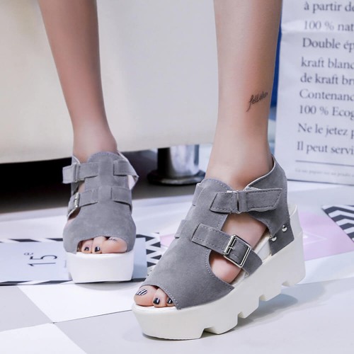 Waterproof Platform Thick Sole Wedge Sandal -Grey image