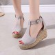 Women Fashion Buckle Up Peep ToeWedge Heel Sandals - Grey image