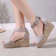 Women Fashion Buckle Up Peep ToeWedge Heel Sandals - Grey image