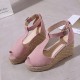 Women Fashion Buckle Up Peep Toe Wedge Heel Sandals - Pink image