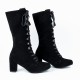 Lace Up Suede Long Mid Calf Knight Boot - Black image