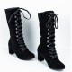 Lace Up Suede Long Mid Calf Knight Boot - Black image