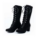 Lace Up Suede Long Mid Calf Knight Boot - Black image