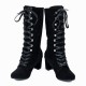 Lace Up Suede Long Mid Calf Knight Boot - Black image