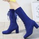 Lace Up Suede Long Mid Calf Knight Boot - Blue image
