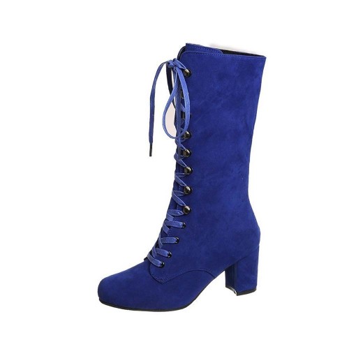Lace Up Suede Long Mid Calf Knight Boot - Blue image