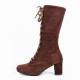 Lace Up Suede Long Mid Calf Knight Boot - Brown image