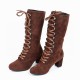 Lace Up Suede Long Mid Calf Knight Boot - Brown image